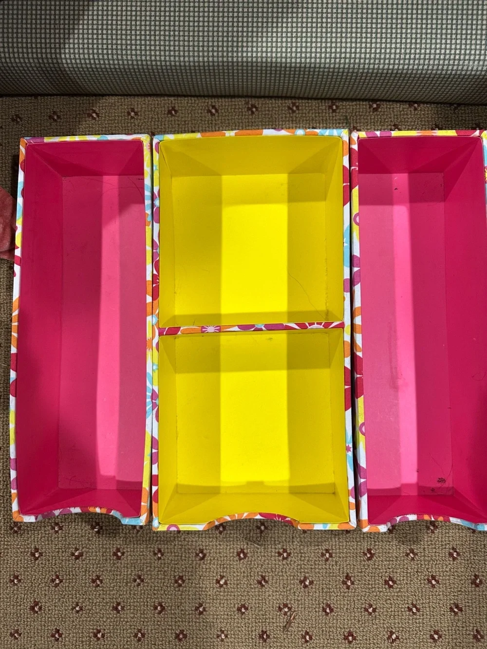 Floral Trio Desk Organizers with Pink & Yellow Interiors